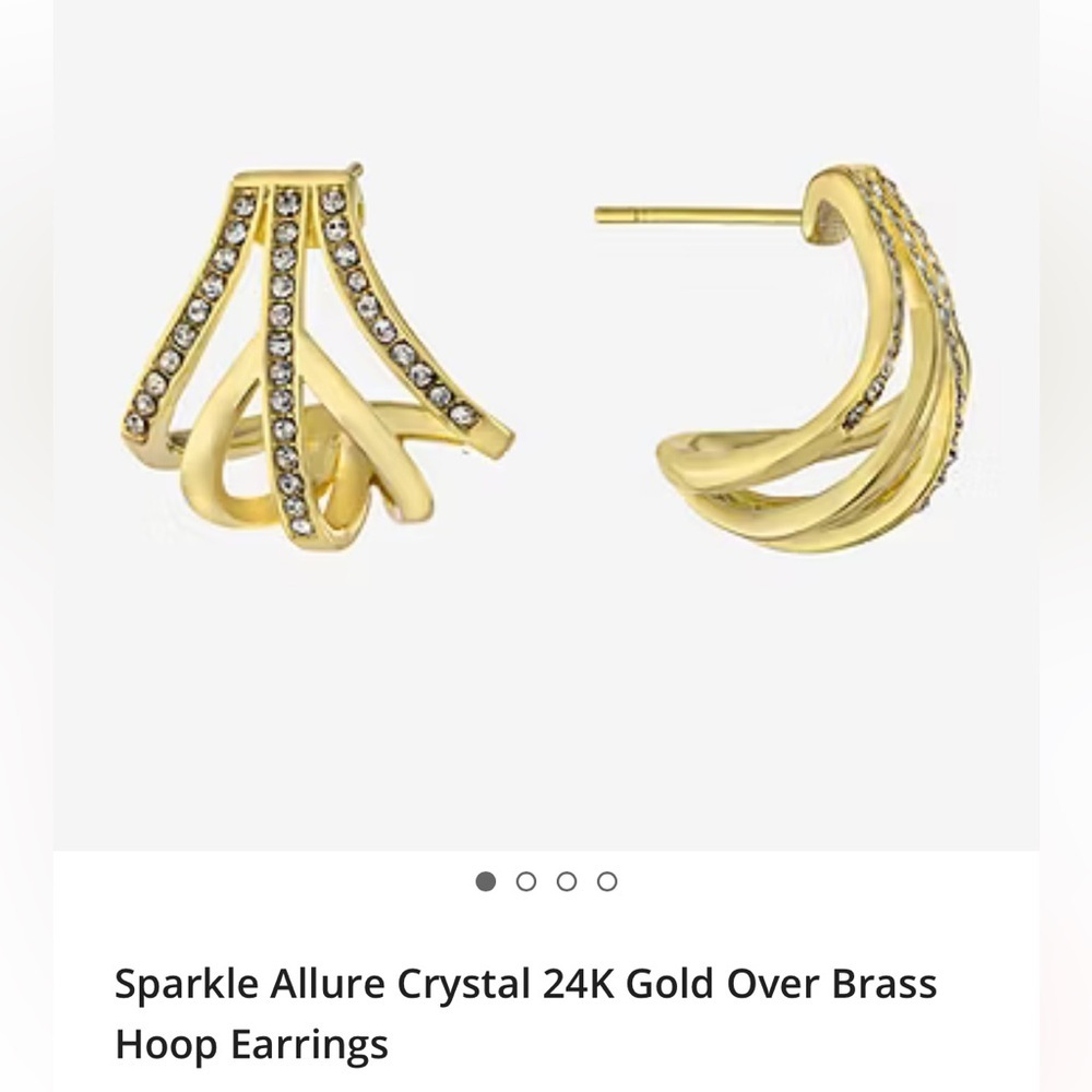 Sparkle Allure Crystal 24K Gold Over Brass Hoop Earrings